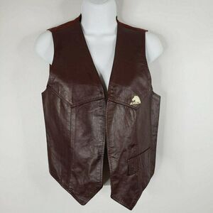 Vintage 80s Jordache Genuine Brown Leather Open Front Vest S Horse Logo Unisex